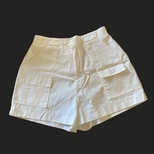 PARTNERS White Cargo Shorts with Relaxed Fit and Mid-Thigh Length